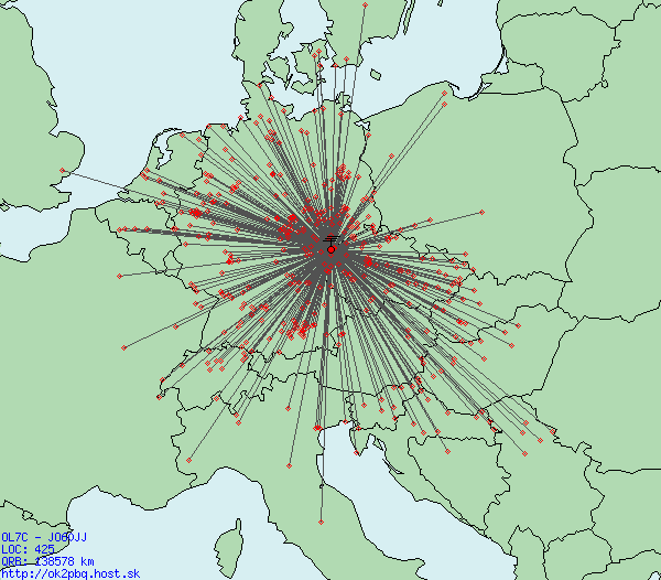 mapa dosažených spojení